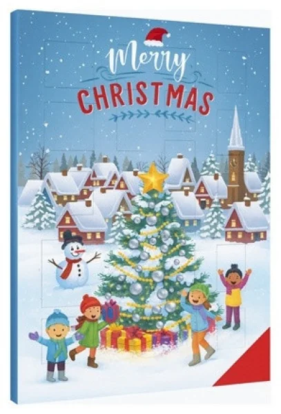 Набір Подарунок Новорічний Адвент календар Baron Merry Christmas Advent calendar Барон шоколадні фігурки Дитячий з Віконцями 75г - 1