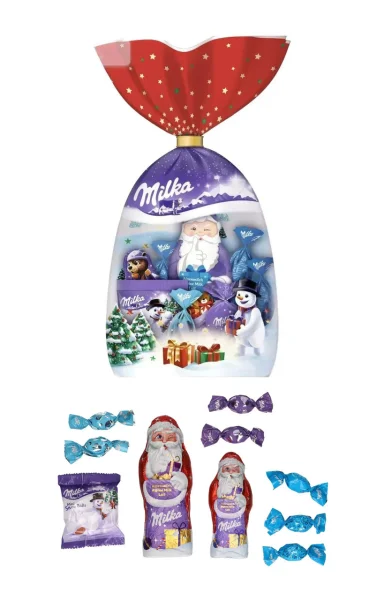Набір Подарунок Новорічний солодощі Milka Christmas Mix Мілка Шоколадні фігурки Пакет Дитячий 10шт 224г - 1