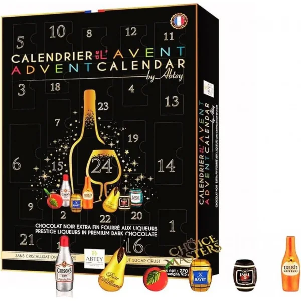 Набір Подарунок Адвент Календар міні пляшечки Abteys Calendrier de Lavent Liqueurs Advent Calendar шоколад з лікерами 24шт 270г - 2