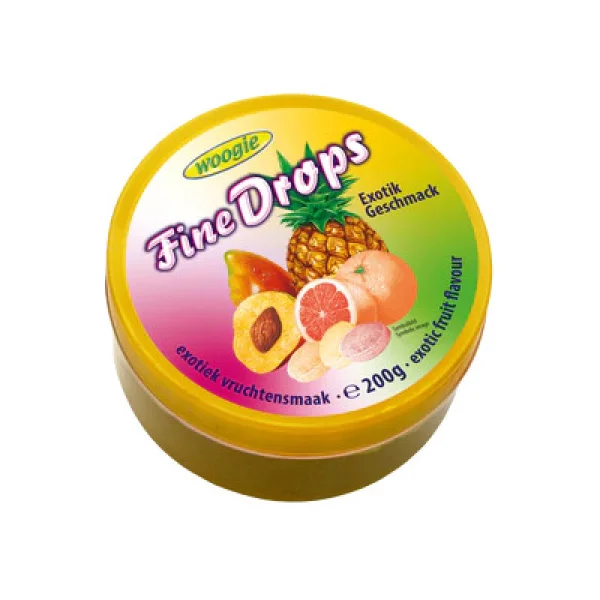Льодяники Fine Drops Woogie Exotic Fruits Flavour Файн Дропс Вуугі зі смаком екзотичних фруктів асорті Баночка 200г - 1