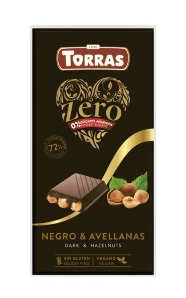 Шоколад Чорний без Глютену Torras Zero Dark&Hazelnut Chocolate 72% Cacao Торас Зеро Чорний з Фундуком Плитка 150г - 1