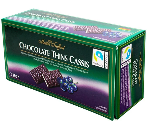 Шоколадні пластинки з Чорною смородиною Maitre Truffout Chocolate Thins Cassis Майстер Труфо Коробка 200г - 1
