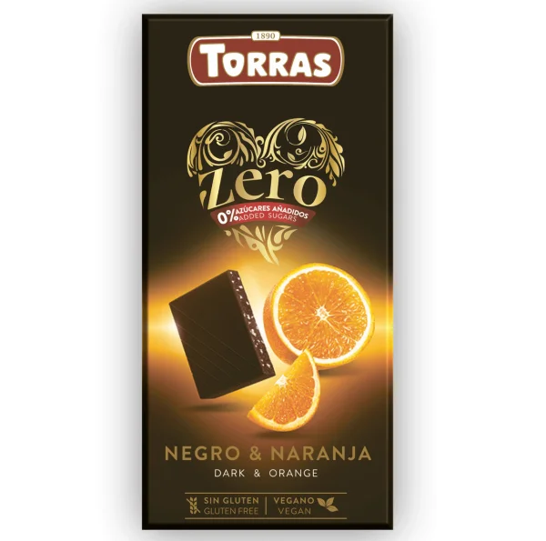 Шоколад Чорний без Глютену Torras Zero Dark&Orange Chocolate 0% Торас Зеро Чорний з Апельсином Плитка 100г - 1