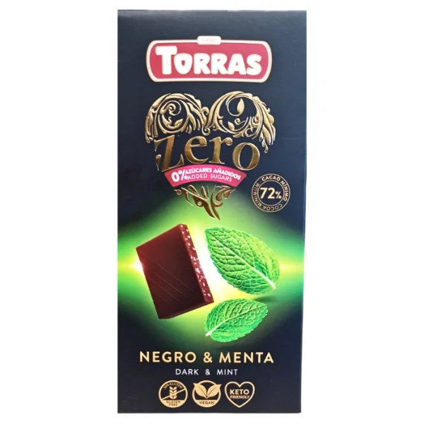 Шоколад Чорний без Глютену Torras Zero Dark&Mint Chocolate 72% Cacao Торас Зеро Чорний з Мятою 100г - 1