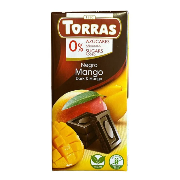 Шоколад Чорний без Глютену Torras Negro Dark&Mango Chocolate 0%Sugar Торас Чорний з Манго Плитка 75г - 1