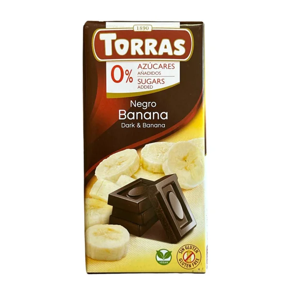 Шоколад Чорний без Глютену Torras Negro Dark&Banana Banana Chocolate 0%Sugar Торас Чорний з Бананом Плитка 75г - 1