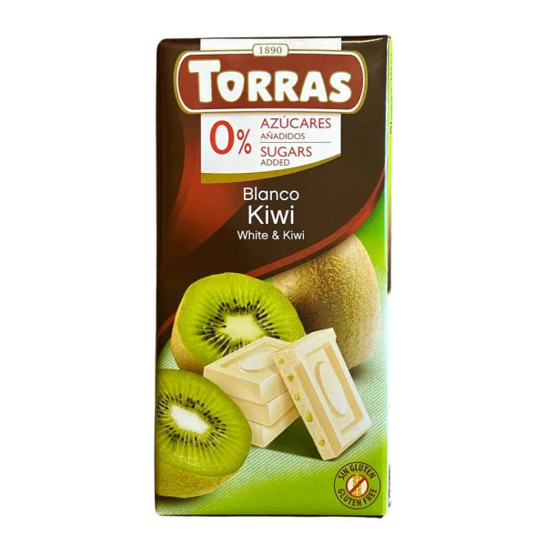 Шоколад Білий без Глютену Torras Blanco White&Kiwi Kivi Chocolate 0%Sugar Торас з плодами Ківі Плитка 75г - 1