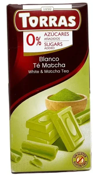 Шоколад Білий без Глютену Torras Blanco White&Te Matcha Tea Chocolate 0%Sugar Торас з Чаем Матча Плитка 75г - 1
