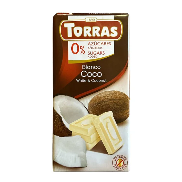 Шоколад Білий без Глютену Torras Blanco White&Coco Coconut Chocolate 0%Sugar Торас з Кокосом Плитка 75г - 1