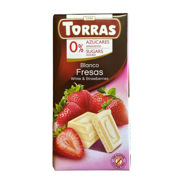 Шоколад Білий без Глютену Torras Blanco White&Fresas Strawberries Chocolate 0%Sugar Торас з Полуницею Плитка 75г - 1