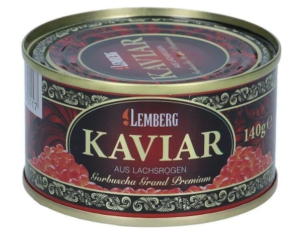 Ікра червона Лосося Lemberg Kaviar Gorbusha Grand Premium aus lachsrogen Alaska Лемберг горбуша Преміум Аляска Баночка 140г - 1