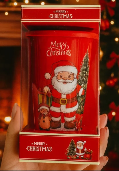 Подарунок Новорічний Кружка Beckys Merry Christmas X-mas Cup Santa Tree Бекіс чашка з малюнками Санта з Ялинкою 250мл - 1