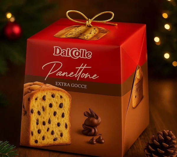 Панеттоне DalColle Panettone extra Gocce ДалКолле екстра Гочче Класичний з Шоколадними крихтами Бокс з ручкою 750г - 1