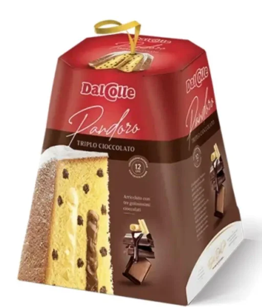 Панеттоне Пандоро DalColle Pandoro Triplo Cioccolato ДалКолле Класичний Три Шоколади Бокс з ручкою 750г - 1