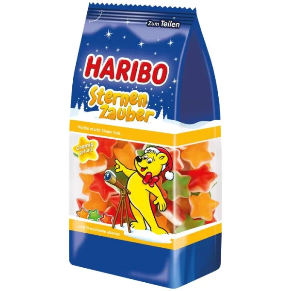 Цукерки желейні Зірочки Haribo Winter Stars Creamy Filling Mix Fruit Харібо Зимові Зірки жувальні Пакет 275г - 1