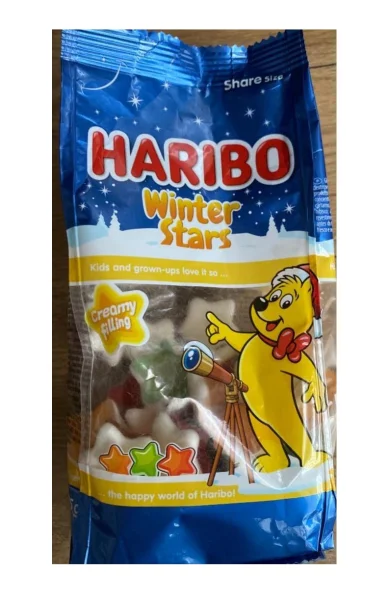 Цукерки желейні Зірочки Haribo Winter Stars Creamy Filling Mix Fruit Харібо Зимові Зірки жувальні Пакет 275г - 2