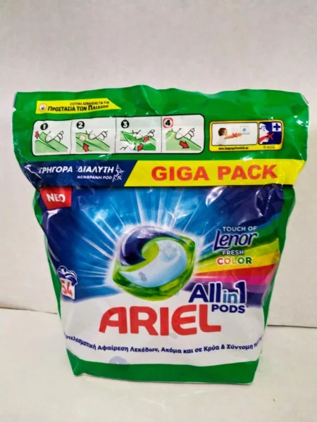 Капсули для прання кольорових речей з Ленор Ariel Color Fresh Pods Touch of Lenor Allin1 Арієль Свіжіть кольорів Дотик Ленор 54шт - 1