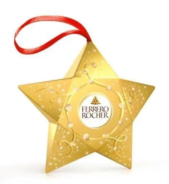 Ялинкова прикраса Шоколадні цукерки міні Зірка Ferrero Rocher mini Golden Star Фереро роше з підвіскою 3шт 37г - 2