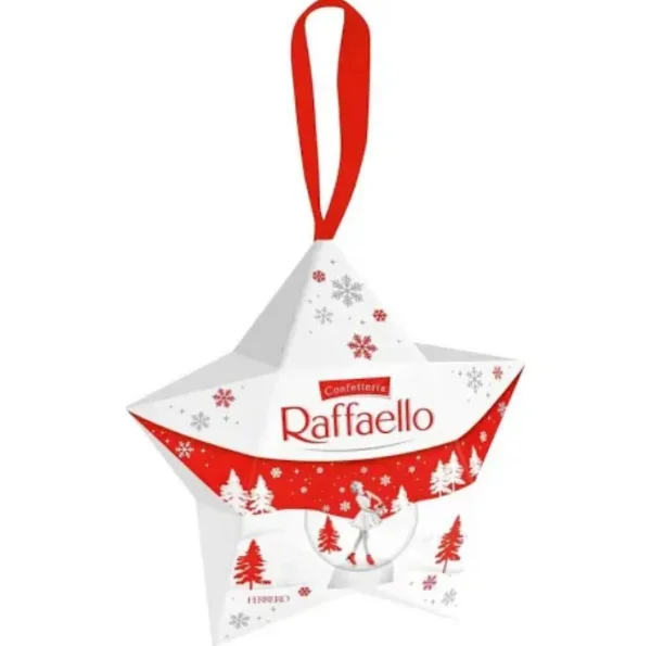 Ялинкова прикраса Шоколадні цукерки міні Зірка Confetteria Raffaello kleiner mini Star Рафаелло з підвіскою 3шт 37г - 1
