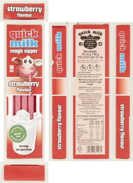 Трубочки для молока Гранули Без глютену Felfoldi Quick Milk Magic Sipper Strawberry Фелфолді смак Полуниця 10шт Коробка 60г - 2