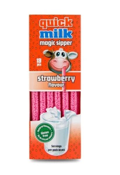 Трубочки для молока Гранули Без глютену Felfoldi Quick Milk Magic Sipper Strawberry Фелфолді смак Полуниця 10шт Коробка 60г - 1