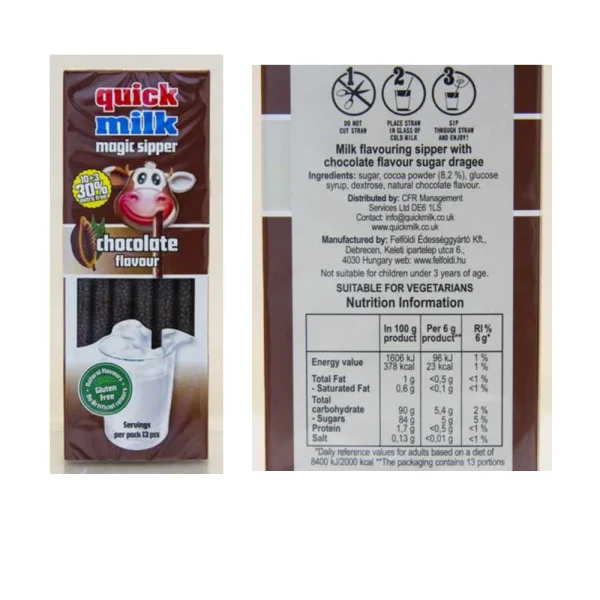 Трубочки для молока Гранули Без глютену Felfoldi Quick Milk Magic Sipper Chocolate Фелфолді смак Шоколадний 10шт Коробка 60г - 2