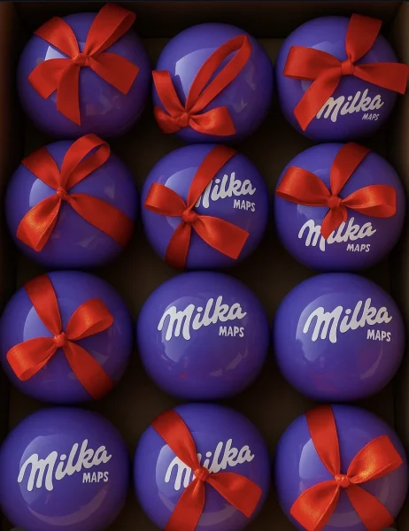 Ялинкова прикраса з Шоколадними цукерками міні Шар Milka mini Sphere Toy Мілка сфера з підвіскою 14шоколадок 1шт 64г - 2