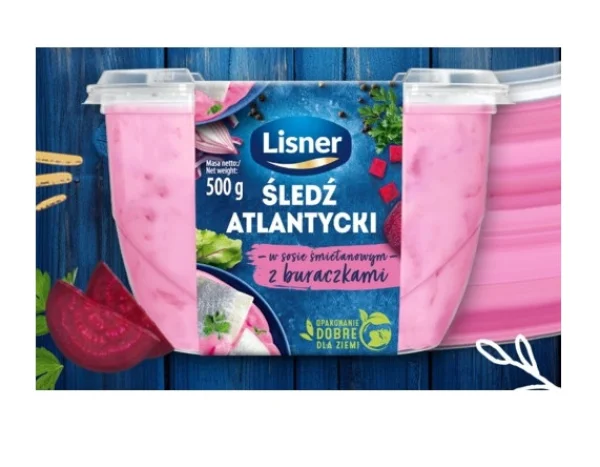 Оселедець з червоним Буряком Lisner Burak Sledz Atlantycki Ліснер Атлантичний філе в сметанному соусі Контейнер 500г - 1