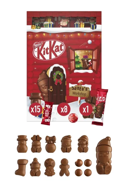 Набір Подарунок Новорічний Адвент календар Nestle KitKat Advent Calendar Santas Workshop Шоколадні цукерки Дитячий 203г - 1