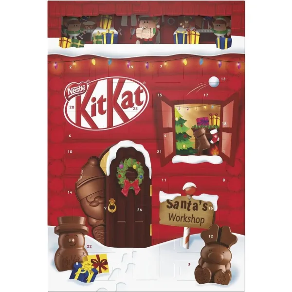 Набір Подарунок Новорічний Адвент календар Nestle KitKat Advent Calendar Santas Workshop Шоколадні цукерки Дитячий 203г - 2