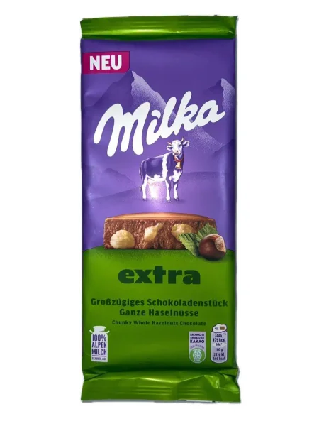 Шоколад плитка Milka Extra Chunky Whole hazelnuts Ganze Haselnüsse Мілка Екстра Молочний з цільними лісовими горіхами 190г - 1
