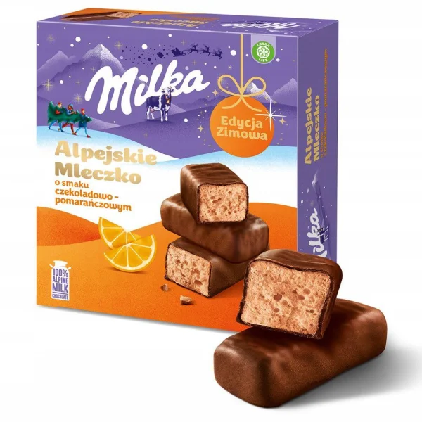 Цукерки Пташине Молоко Milka Alpejskie Mleczko Orange Мілка Альпійське молочко з шоколад з Апельсином Коробка 16шт 330г - 1