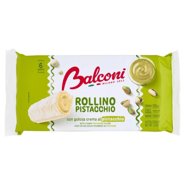 Тістечка Ролети ролліно Balconi Rollino Pistacchio Балконі рулетики з апетитним Фісташковим кремом 6шт 165г - 1