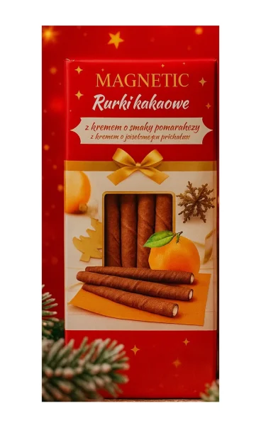 Вафельні трубочки Руркі Magnetic Rurki Kakaowe z kremem smaku Orange Магнетік Палочки какао з апельсиновим кремом 16шт 220г - 1