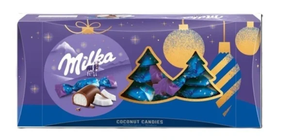 Шоколадні цукерки Різдвяні Milka Christmas Candies Coconut Creme Chocolate Мілка з Кокосовим кремом Коробка 310г - 1