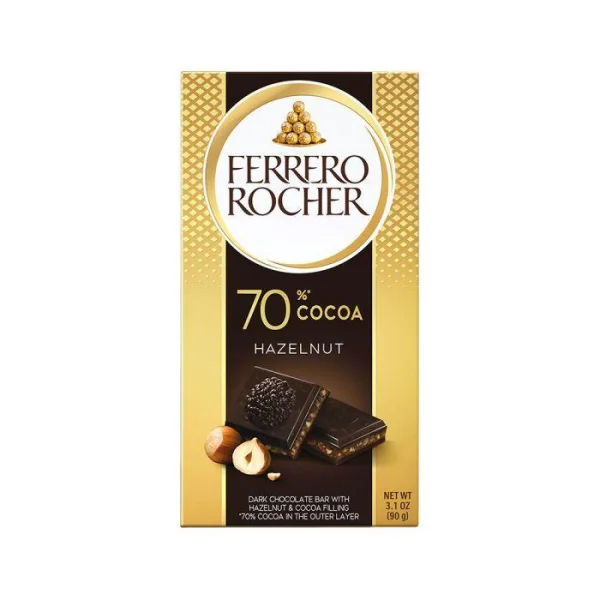 Шоколад Екстра Чорний 70% Ferrero Rocher Dark Chocolate Bar Hazelnut 70% Cocoa Феррео Роше з лісовими горіхами 90г - 1