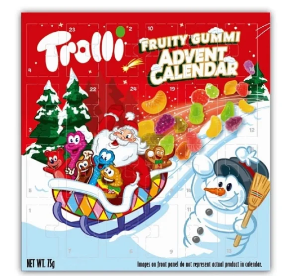 Набір Подарунок Новорічний Адвент календар з Ігрою Trolli Fruity Gummi Advent Calendar Game Троллі пакетики цукерок Дитячий 75г - 2