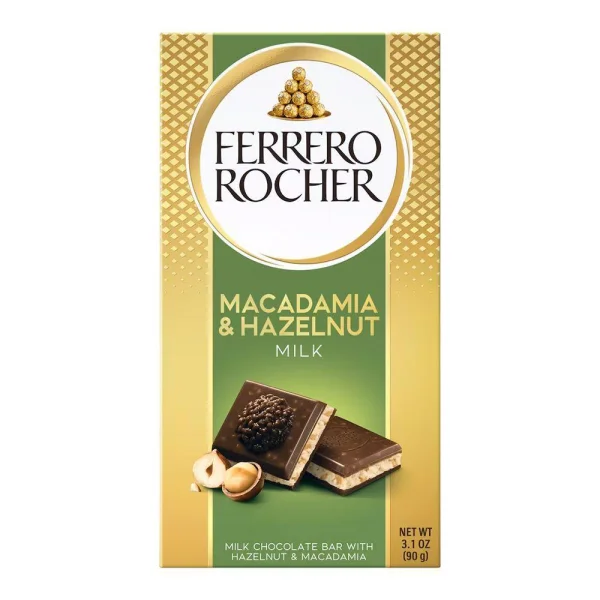 Шоколад молочний Ferrero Rocher Macadamia&Hazelnut Milk Chocolate Bar Фереро Роше з фундуком та макадамією Плитка 90г - 1