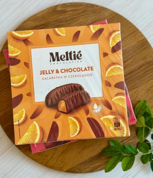 Цукерки Желейні в шоколаді Meltie Jelly&Chocolate Galaretka Orange Мелті з Апельсиновим желе Коробка 190г - 1
