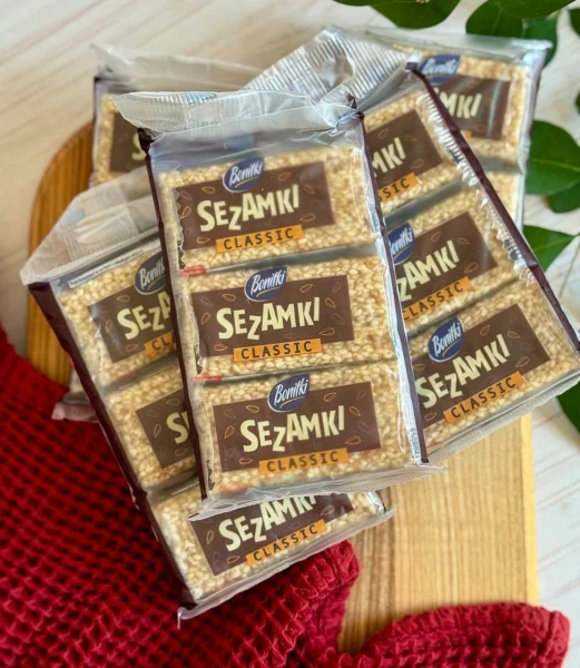 Солодощі Казінаки кунжутні Bonitki SEZAMKI Classic Боніткі Сезамки класичні в карамелі 3шт 81г - 1