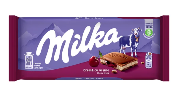 Шоколад плитка Milka Crema Cu Visine Cherry Creme Chocolate Мілка молочний з кремом Черешня 100г - 1