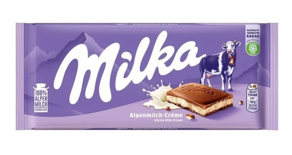Шоколад з альпійського молока Milka Alpenmilch Alpine Milk Cream Мілка з делікатним альпійським молочним кремом 100г - 1