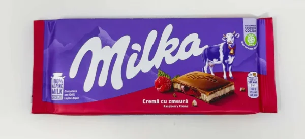 Шоколад плитка Milka Crema Cu zmeura Raspberry Creme Chocolate Мілка молочний з кремом Малина 100г - 1