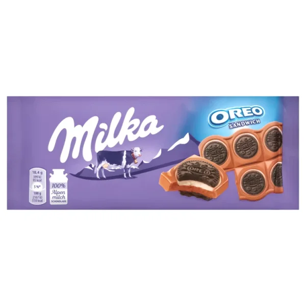 Шоколад плитка Milka Oreo Sandwich Vanilla Chocolate Мілка сендвіч молочний шоколад з Орео Ванільний 92г - 1