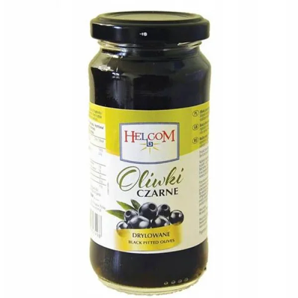 Маслини Чорні без кісточок Helcom Oliwki Czarne Drylowane Black pitted Olives Хелком Мариновані оливки склобанка 240г - 1