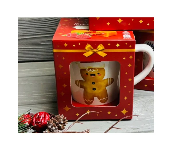 Набір Подарунок Новорічний Чашка та Цукерки Корівка Magnetic Merry Christmas Ginger man Магнетік кружка Імбирний чоловічок 85г - 1
