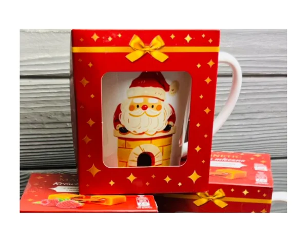Набір Подарунок Новорічний керамічна Чашка та Цукерки Корівка Magnetic Merry Christmas Santa Магнетік кружка Санта 85г - 1