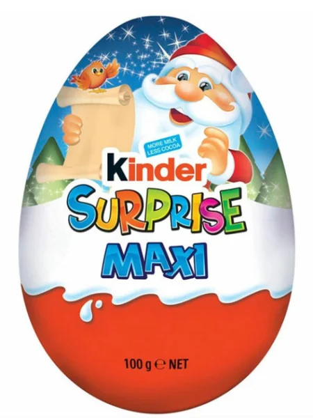 Яйце шоколадне з іграшкою Kinder Maxi Surprise Uberraschung Christmas Santa Кіндер сюрприз Санта з пташкою 100г - 1