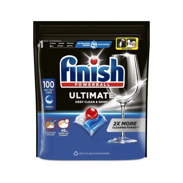 Капсули для Посудомийних Машин Finish Ultimate Powerball All in One Caps Deep Clean&Shine Фініш Ультимейт Глибоке Очищення 100шт - 1