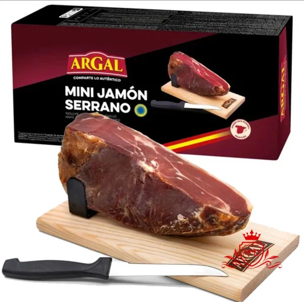 Набір Хамон Серрано з дощечкою та ножем ARGAL Mini Jamon Serrano Аргал сировялений іспанська свинина Коробка 1000г - 1